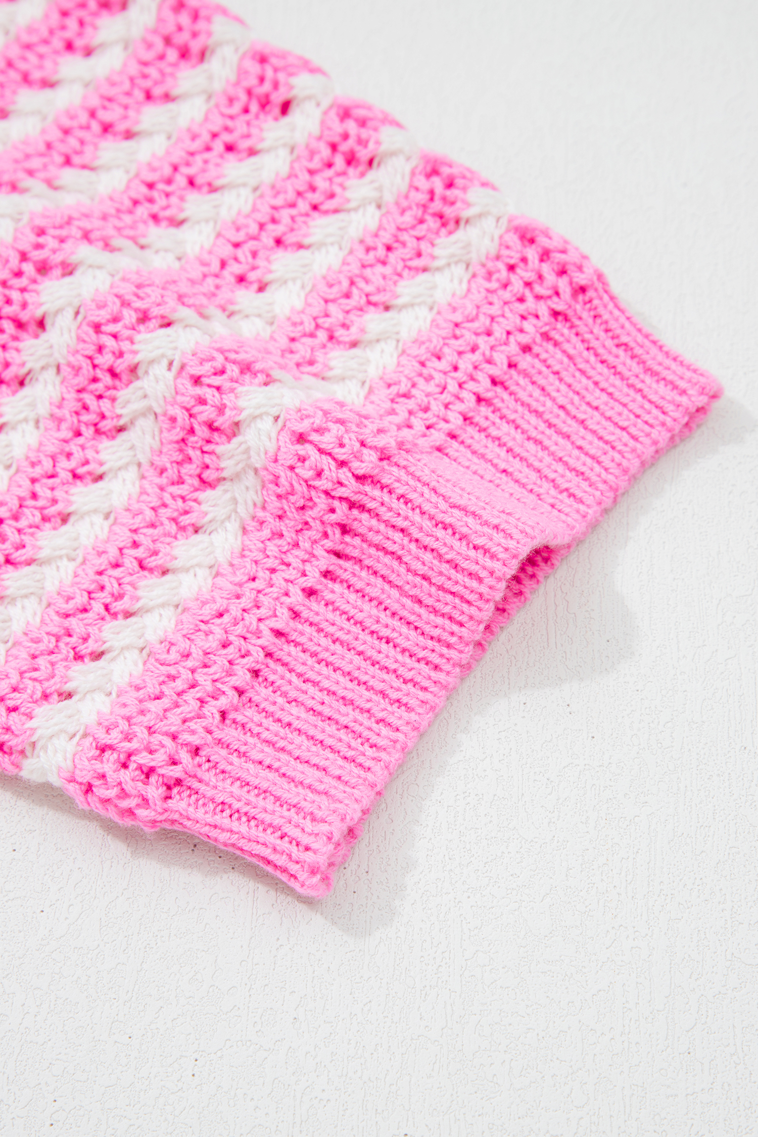 Pink Stripe Short Sleeve Knit V Neck Bow Knot Sweater - Image 8