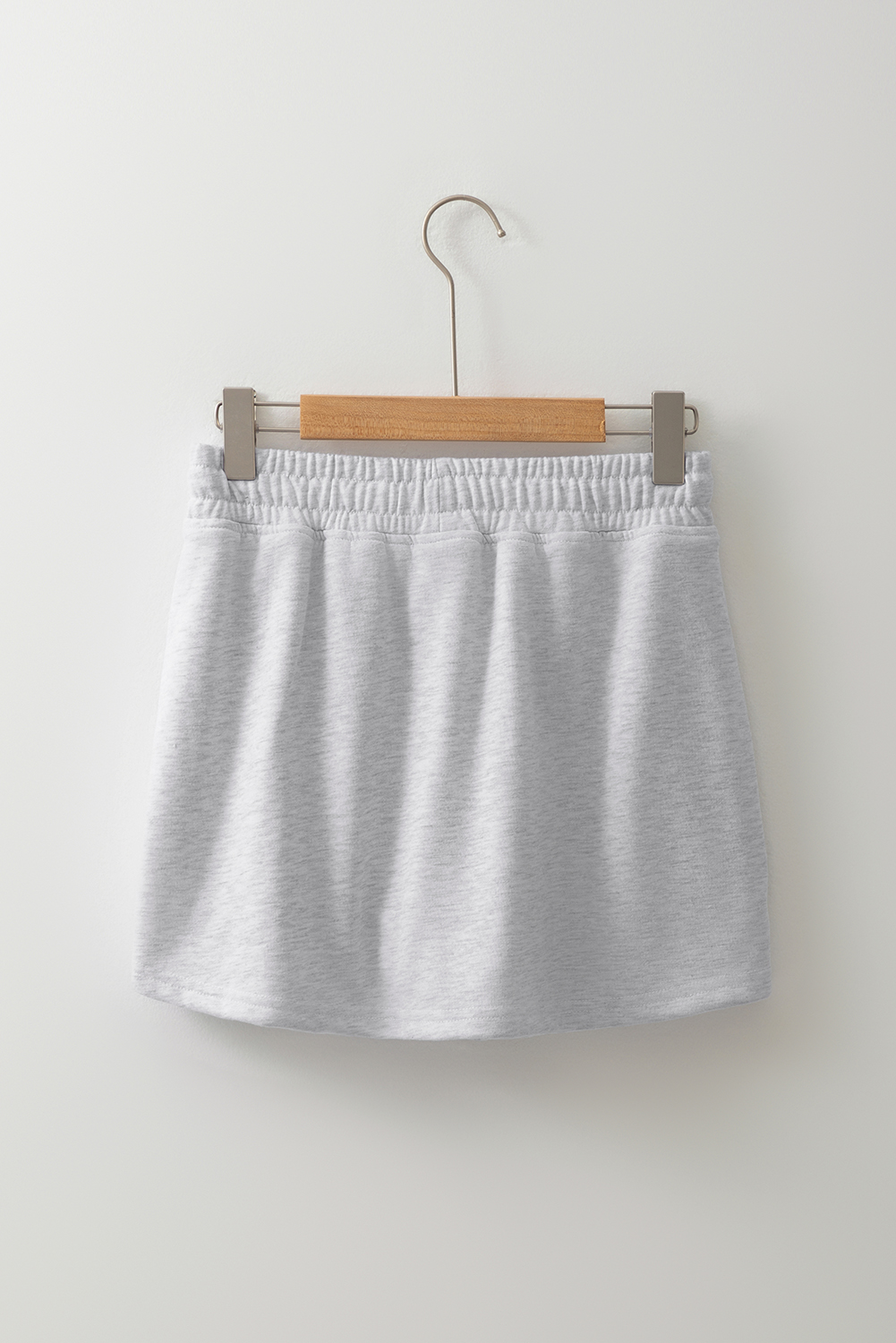 Light Grey French Terry Drawstring Elastic Waistband Mini Skort with Pockets - Image 8
