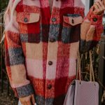 Orange Plaid Print Flap Pockets Buttoned Casual Plus Size Jacket