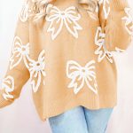 Golden Fleece Bow Pattern Drop Shoulder Loose Sweater