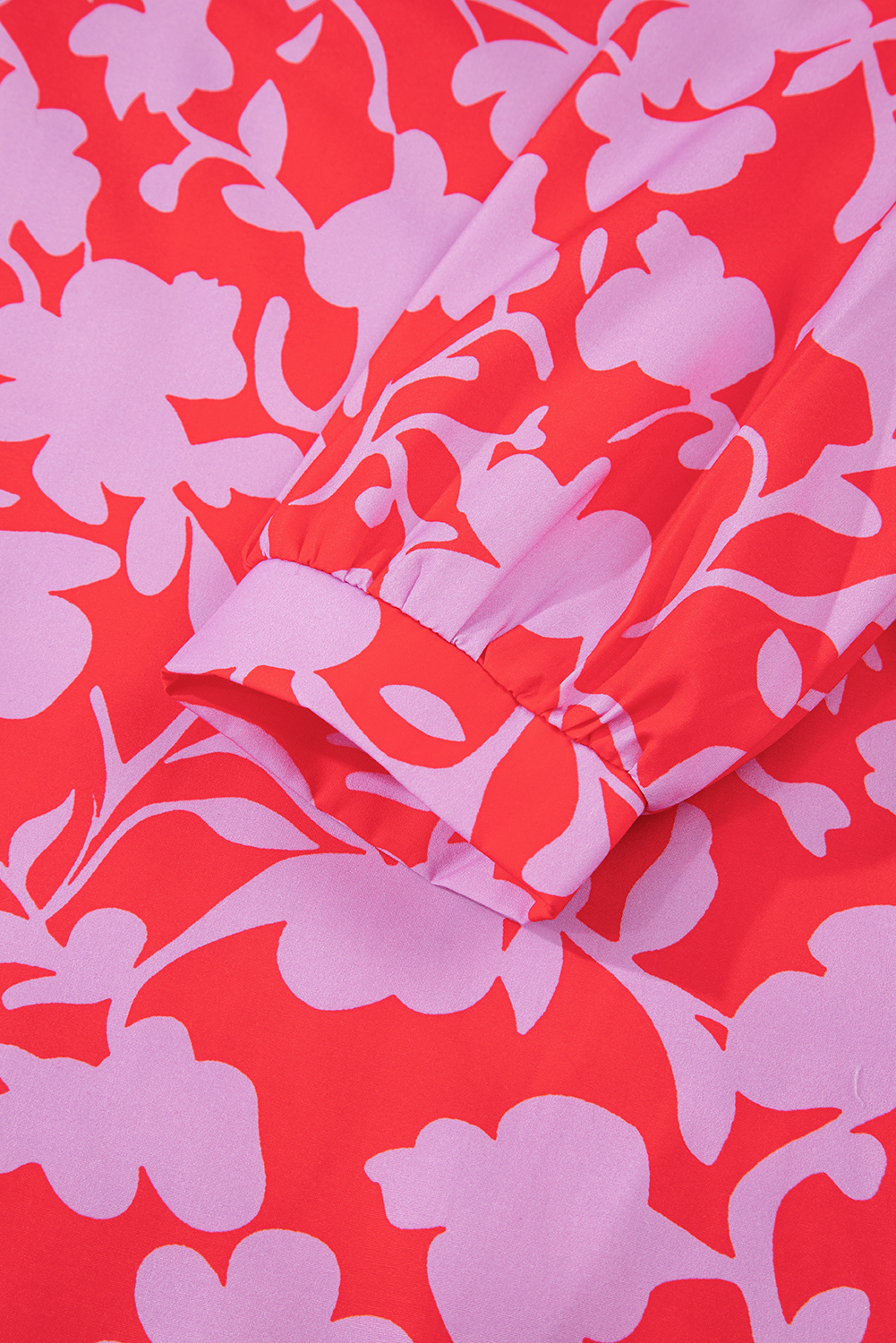 Red Floral Three Quarter Sleeves Ruffle Hem Mini Dress - Image 7