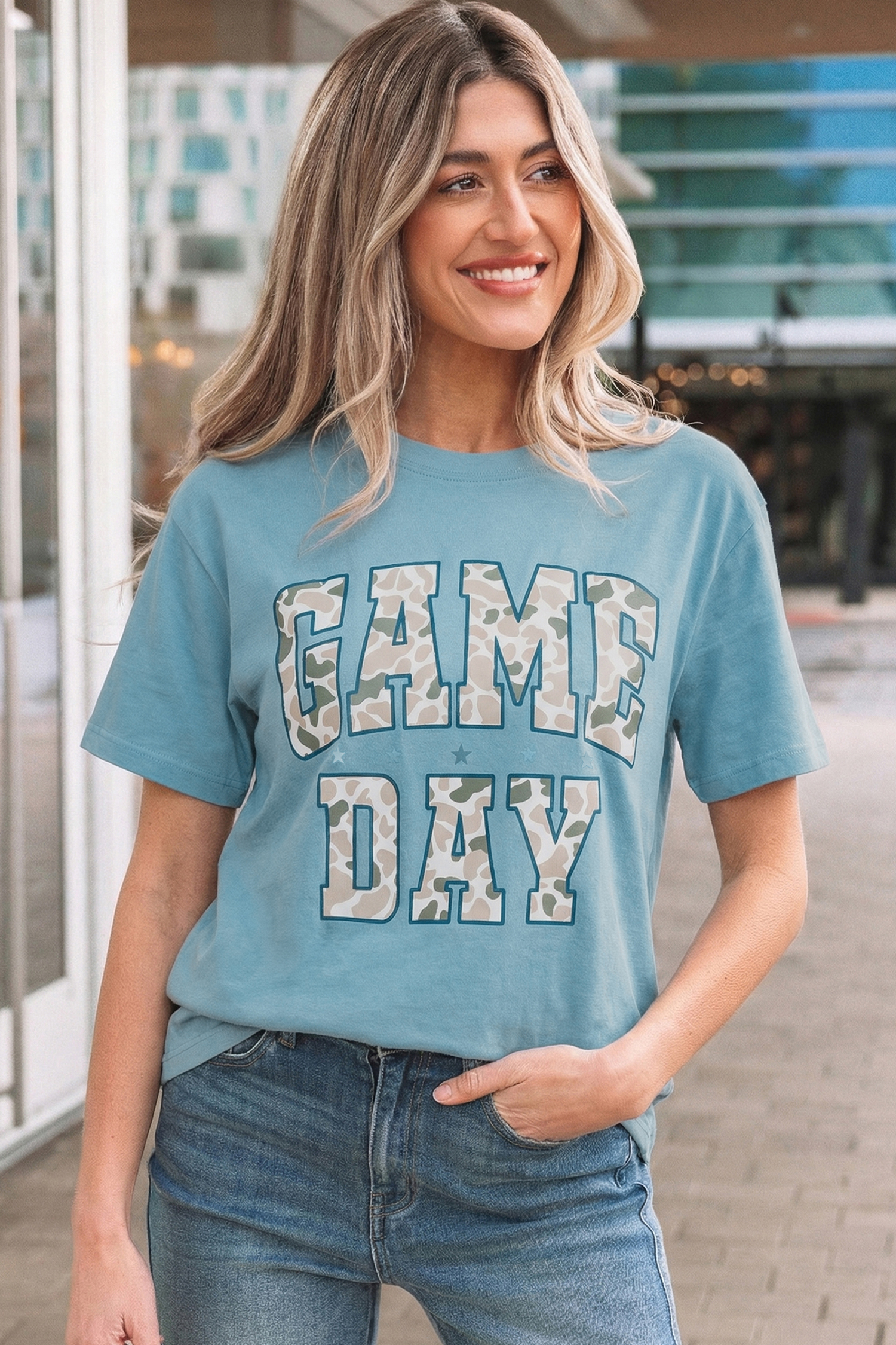 Stone Blue Camo GAME DAY Graphic T Shirt - Image 3
