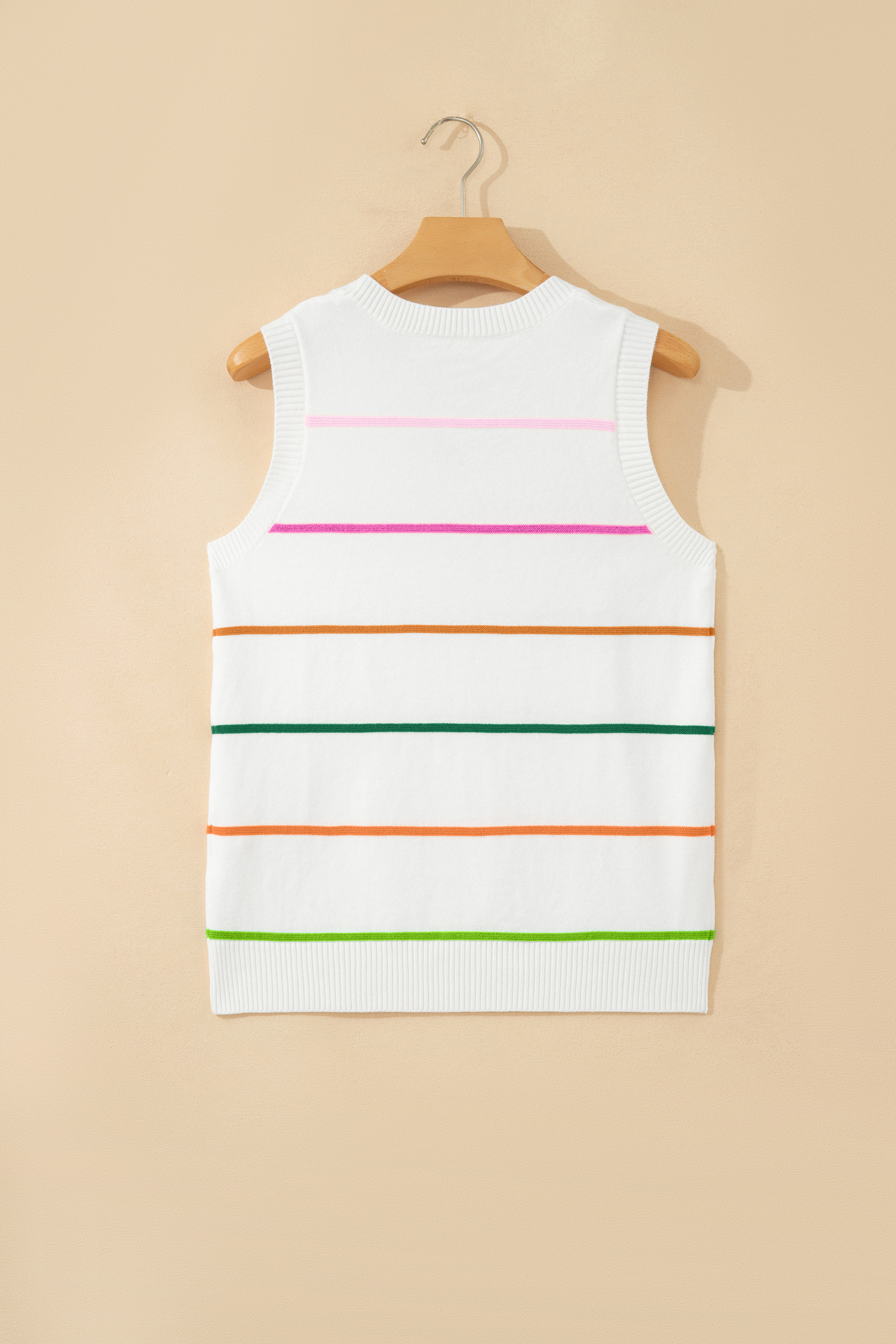 White Stripe Round Neck Knitted Sweater Tank - Image 2