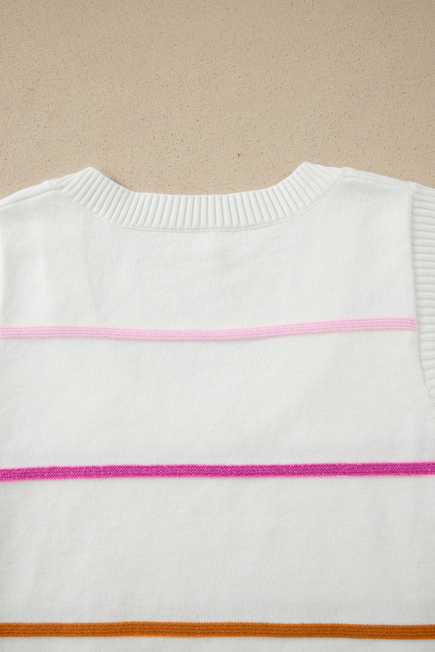 White Stripe Round Neck Knitted Sweater Tank - Image 3