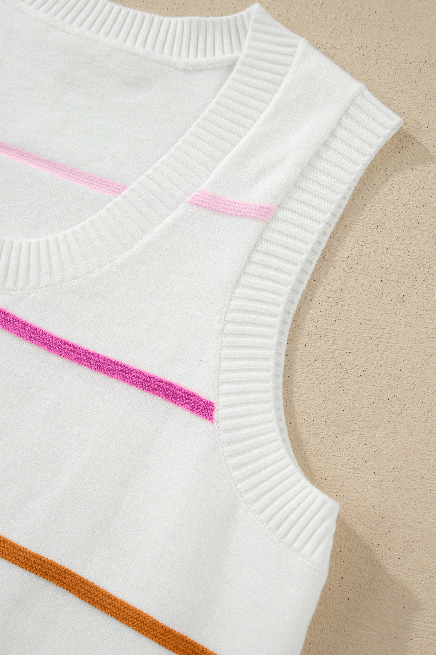 White Stripe Round Neck Knitted Sweater Tank - Image 5