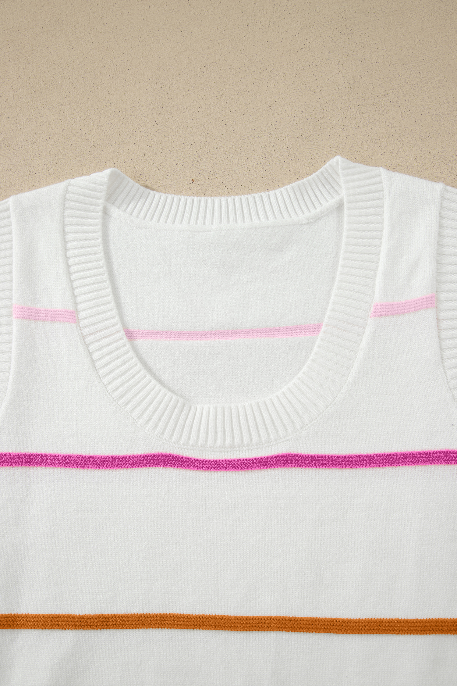 White Stripe Round Neck Knitted Sweater Tank - Image 6