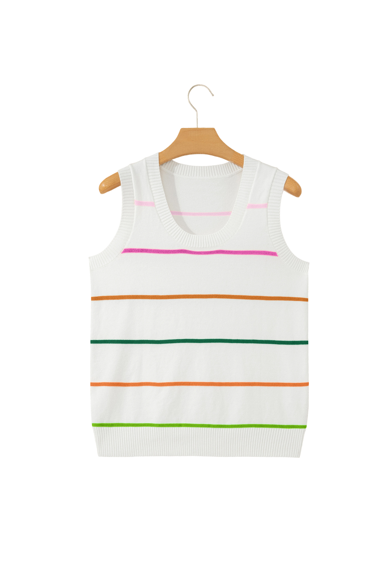 White Stripe Round Neck Knitted Sweater Tank - Image 11